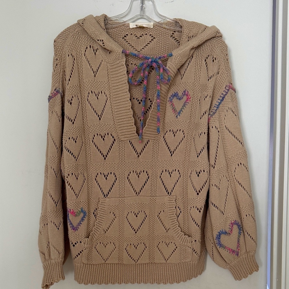 LoveShackFancy Beige Heart Knit V-Neck Sweater
100% cotton